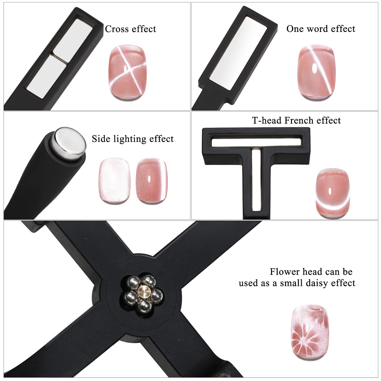 5 in 1 Nail Magnet, Multifunctional Cat Eye Gel Nail Polish Magnet for Nail Art, Strong Magnetic Nail Polish Magnets Nail Design Tools