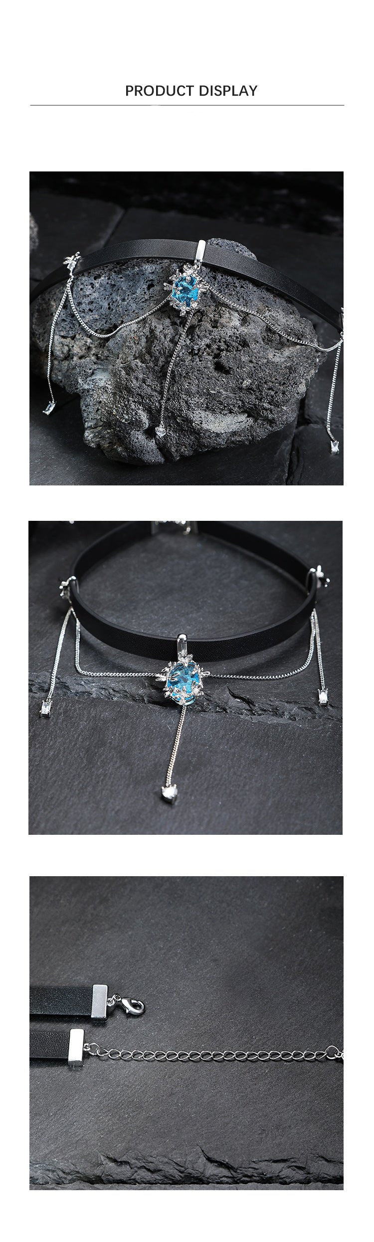 (Stainless)Edgy Blue Ice-Flower Glass Choker