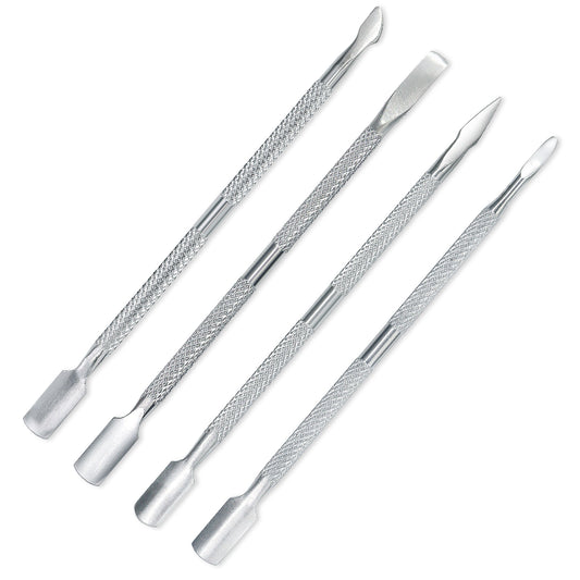 Cuticle Pusher Tool and Spoon Nail Cleaner - Professional Grade Stainless Steel Cuticle Remover and Cutter - Durable Manicure and Pedicure Tool - for Fingernails and Toenails (Silver)