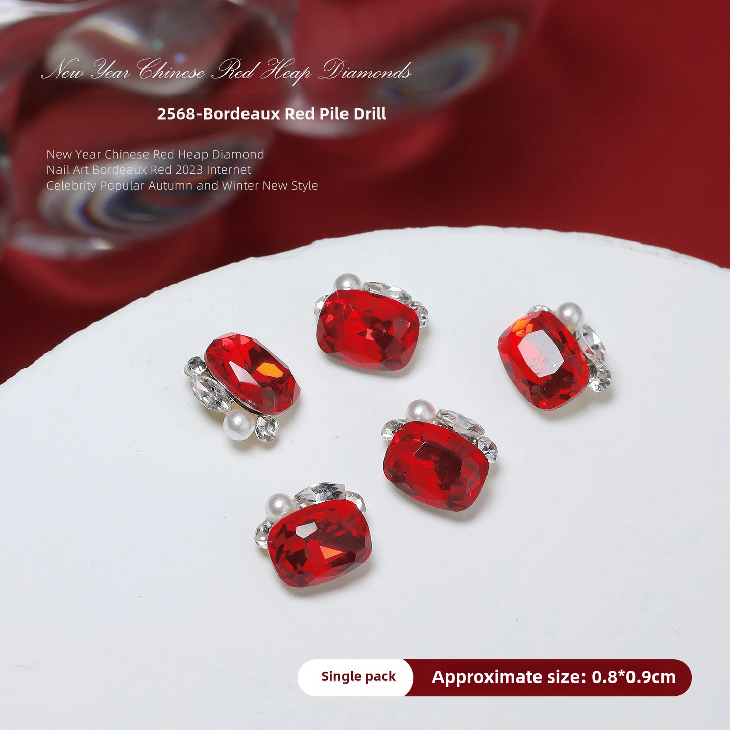 Luxurious Red Nail Art Rhinestones - 20 Unique Designs for Bold Elegance
