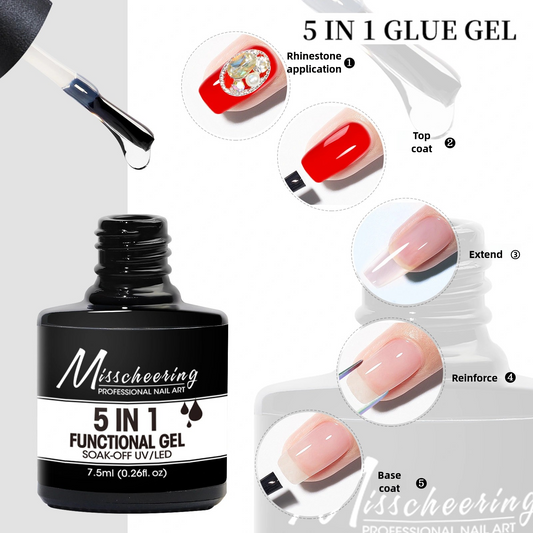 5 in 1, Nail Base Gel, Top Gel, Extension Gel (Builder Gel), Reinforcing gel, Strengthener Hard Gel in ONE Bottle