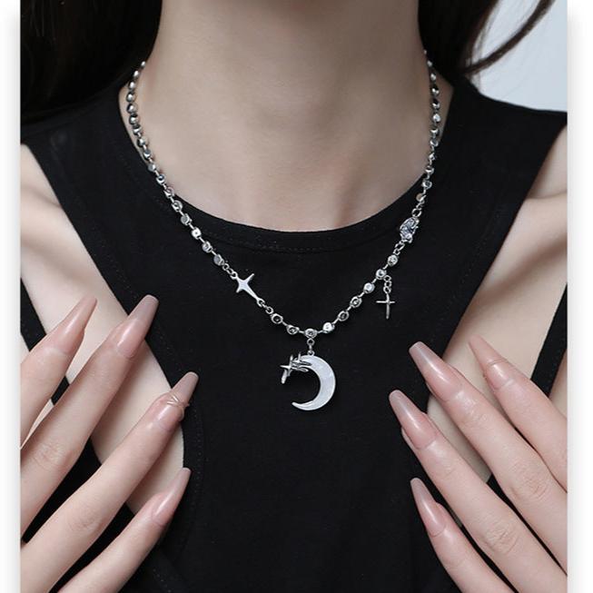 (Stainless)Celestial Charm Necklace with Moon and Stars
