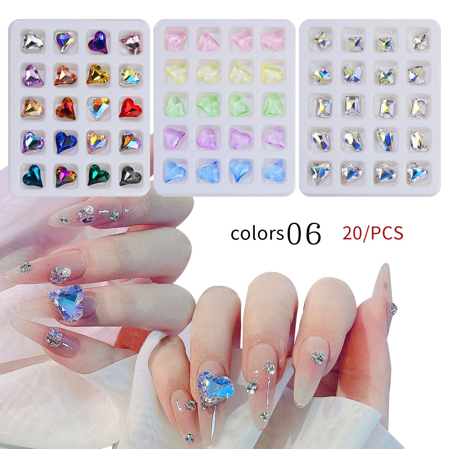 20PCS Heart-Shape 3D Flatback Crystal for Nail Arts