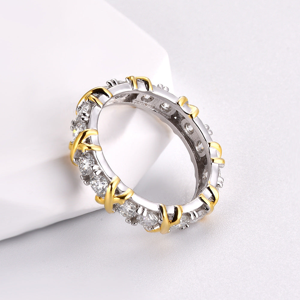 Exquisite Two-Tone Moissanite Ring with X-Cross Design