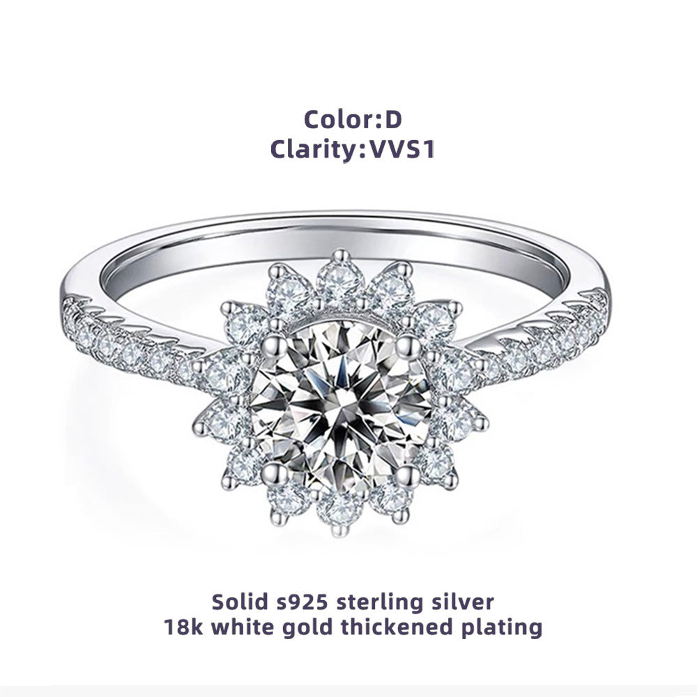 Sunflower Moissanite Ring in Sterling Silver