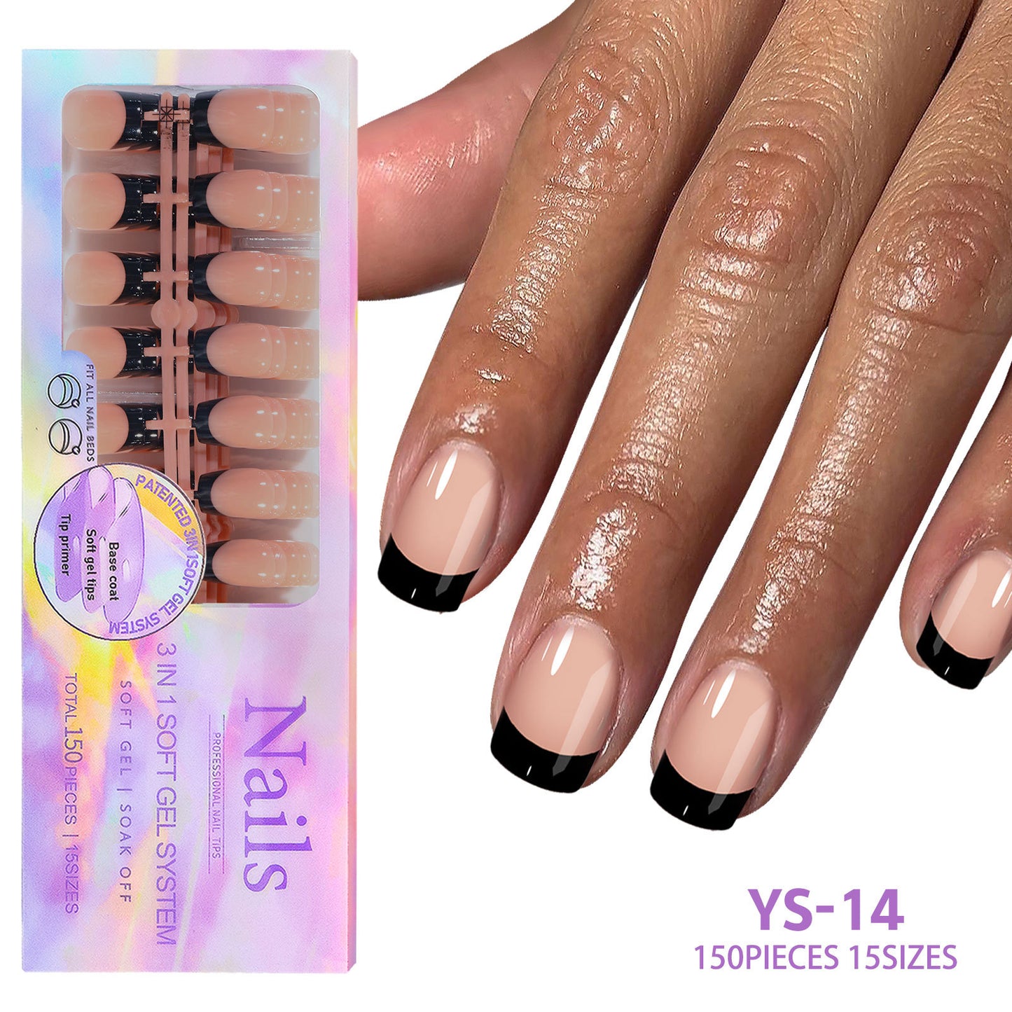 15 Different Nail Tips (150 PCS, 14 different sizes)
