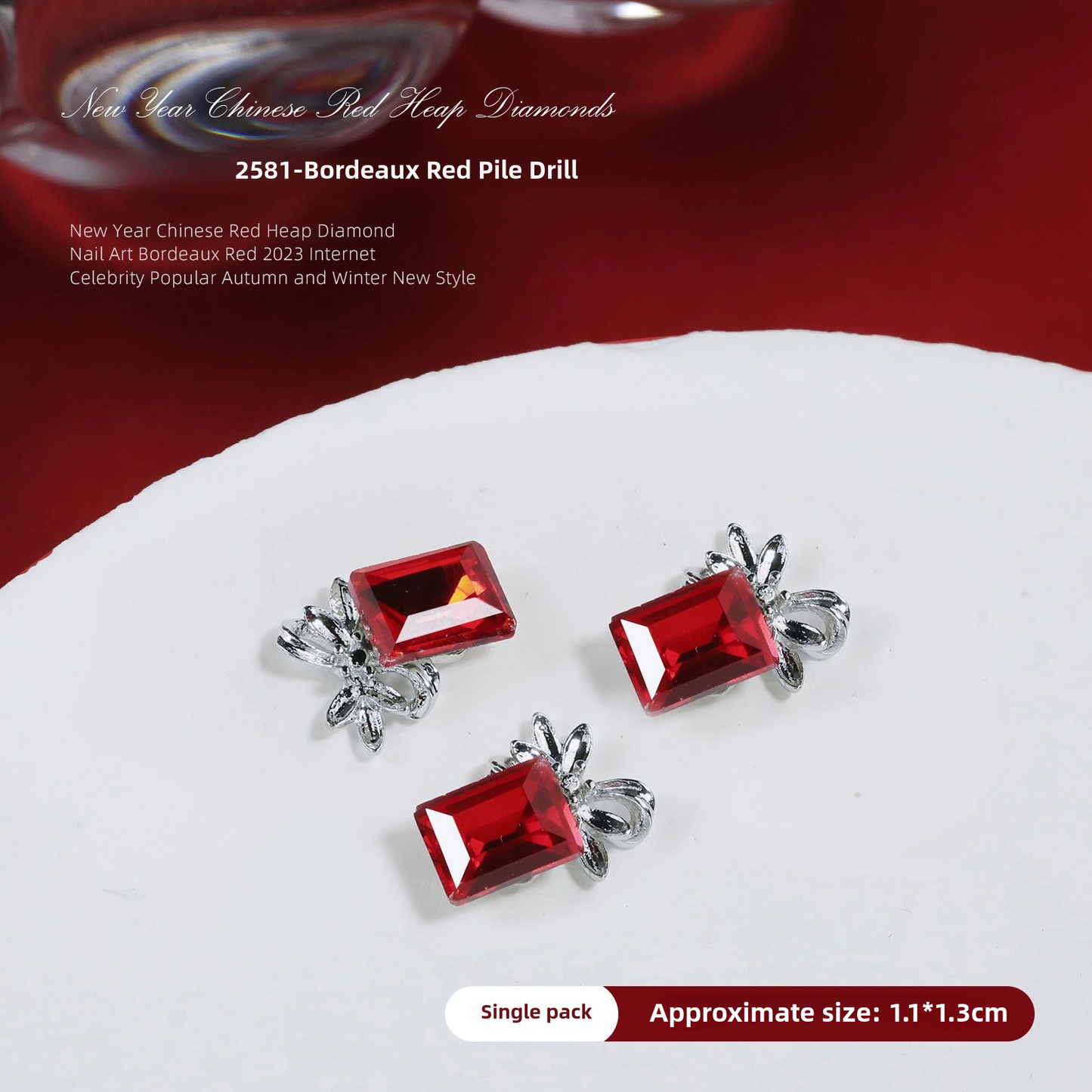 Luxurious Red Nail Art Rhinestones - 20 Unique Designs for Bold Elegance