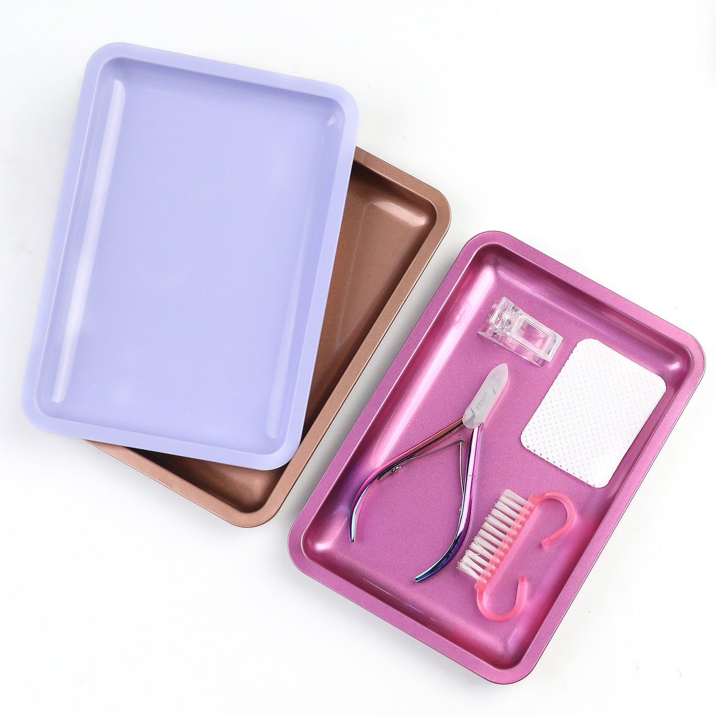 Square Stainless Steel Tray for Nail Art Tools, Jewelry, and Cosmetics Storage Metal Organizer Plate