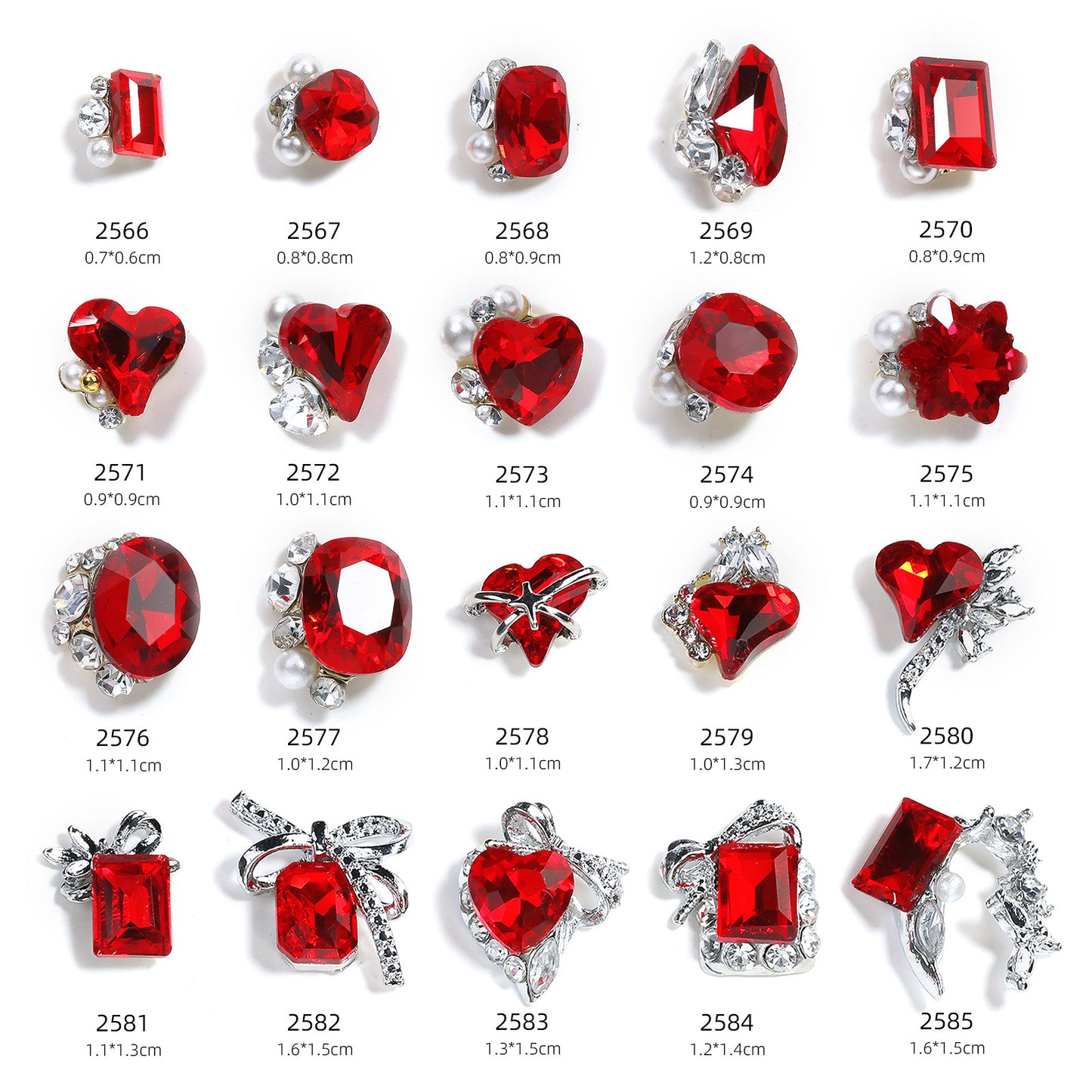 Luxurious Red Nail Art Rhinestones - 20 Unique Designs for Bold Elegance