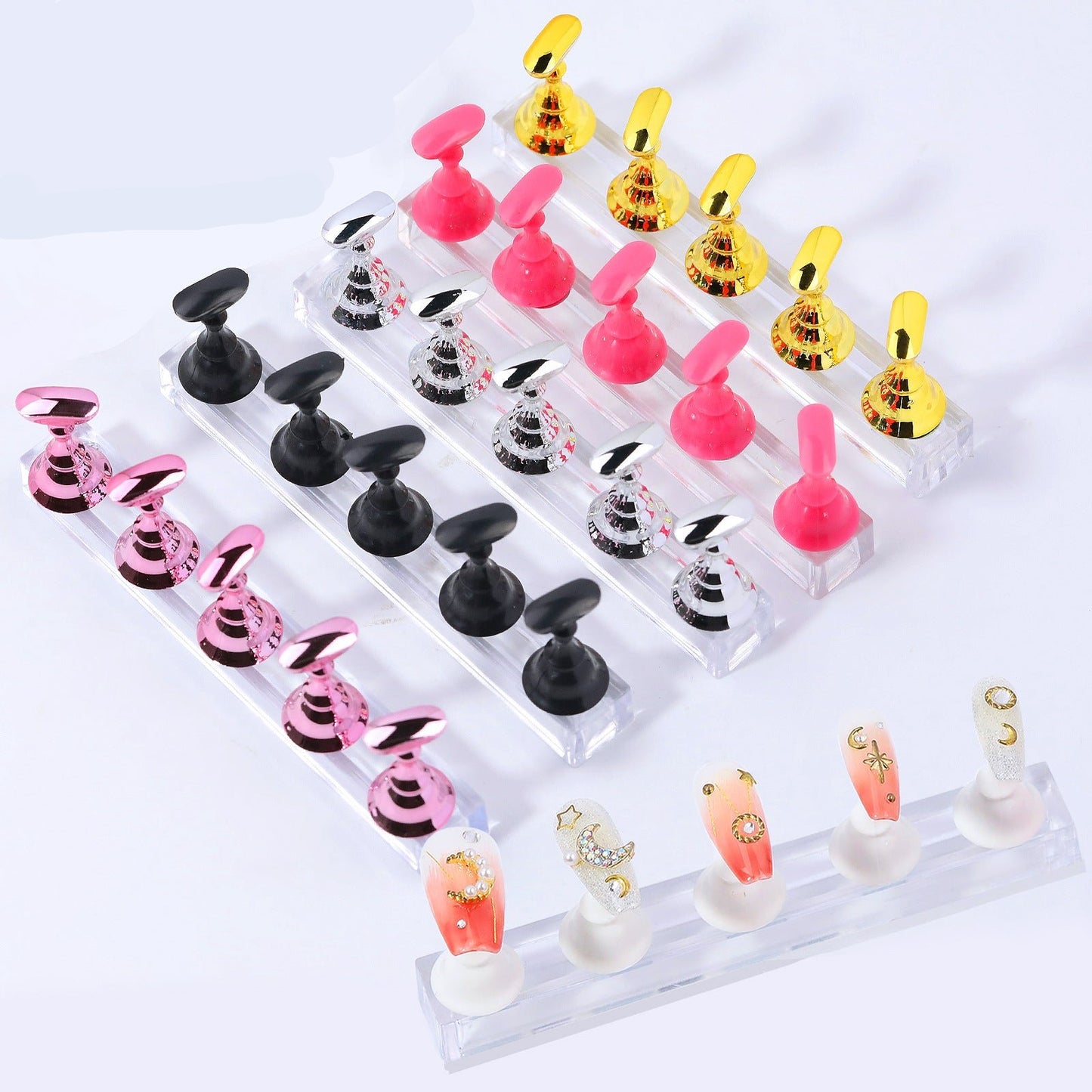 5 PCS Magnetic Nail Tips Practice Holders with Nail Stand Acrylic Nail Art Display Stand