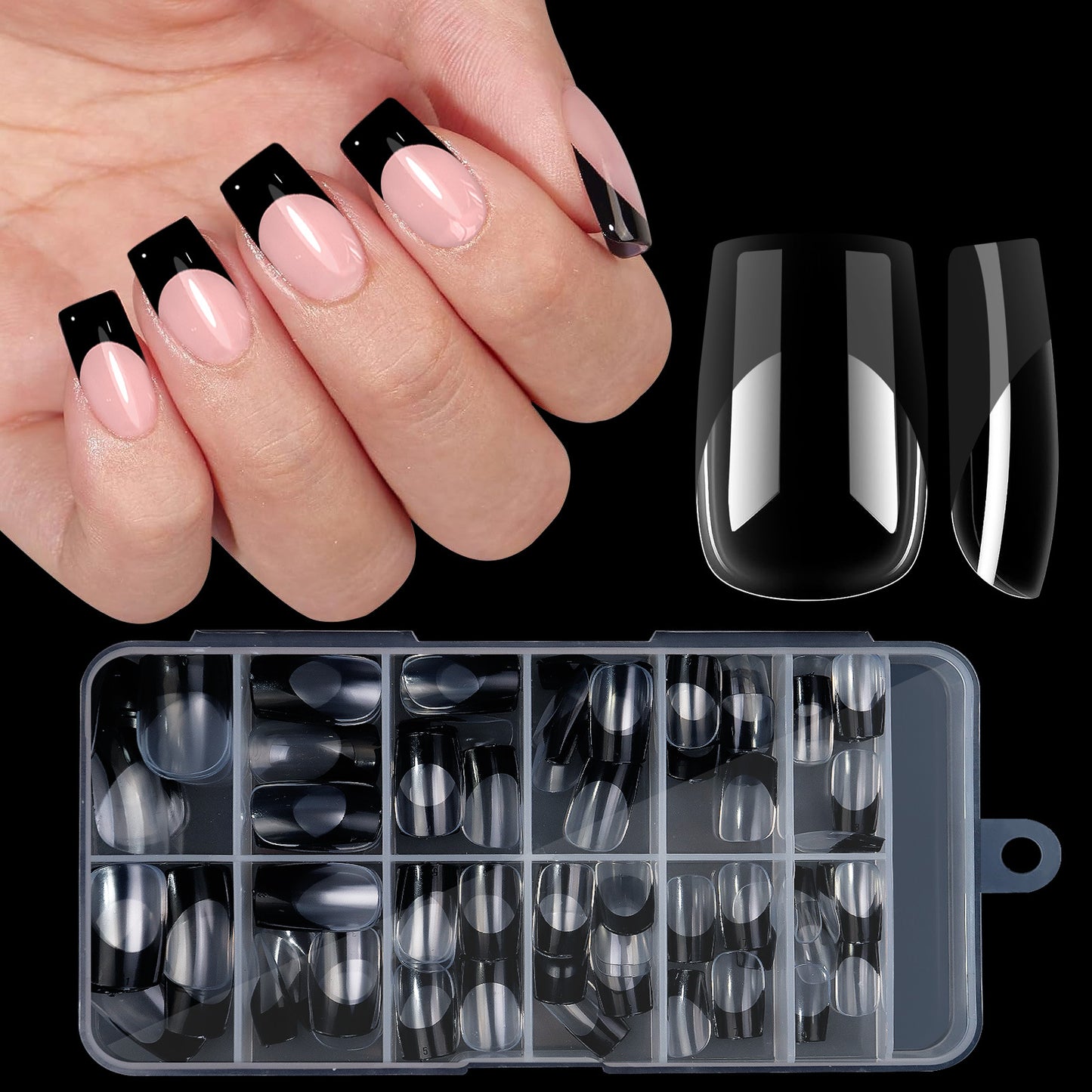 120PCS Almond French Tip Nails & Coffin French Tip Nails & Square French Tip Nails (11 different sizes)