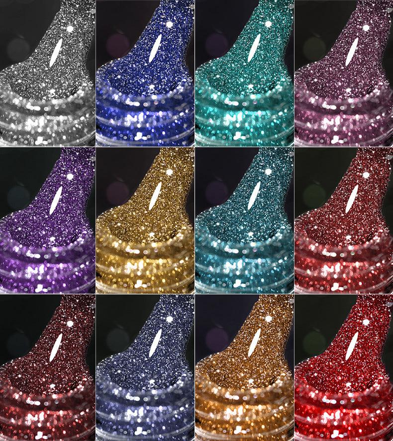 7.3ml Diamond Gel Nail Polish with 12 Different Color, Reflective Glitter Gel Polish, Sparkly Shiny Gel Nail Art Varnish Manicure Kit, Soak Off LED Lamp