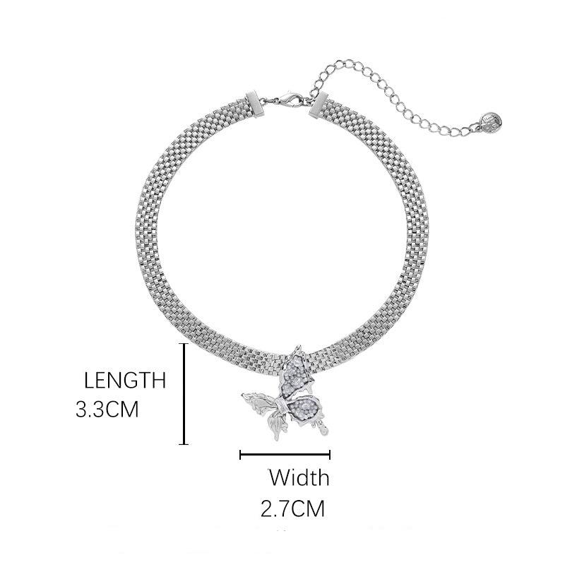 (Stainless)Cool-Toned Unique Silver Butterfly Choker