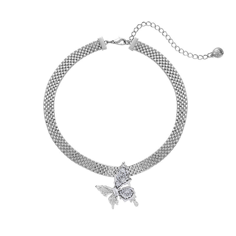 (Stainless)Cool-Toned Unique Silver Butterfly Choker