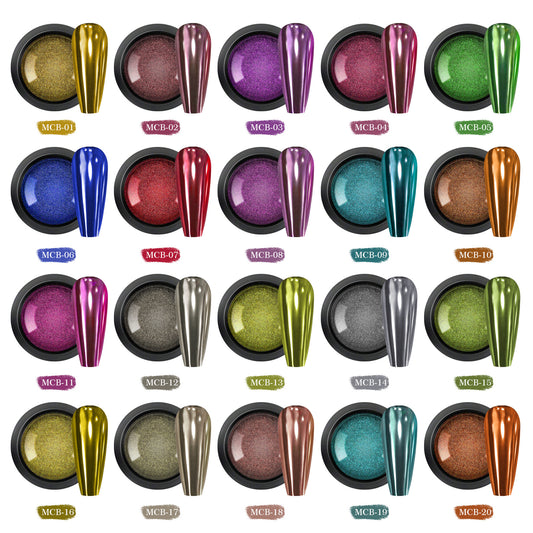 20 Jars Chrome Nail Powder with 20 Brushes Nail Art Glitter Decoration Metallic Mirror Effect