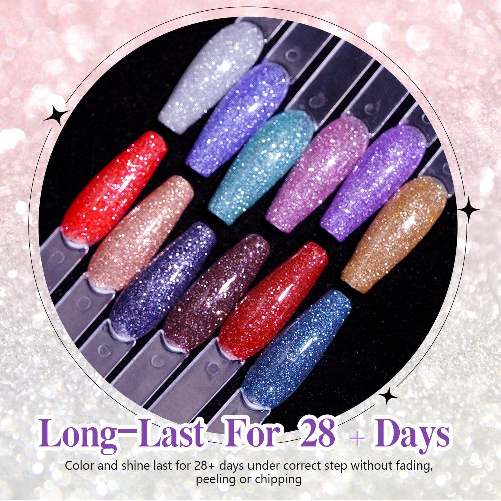 7.3ml Diamond Gel Nail Polish with 12 Different Color, Reflective Glitter Gel Polish, Sparkly Shiny Gel Nail Art Varnish Manicure Kit, Soak Off LED Lamp