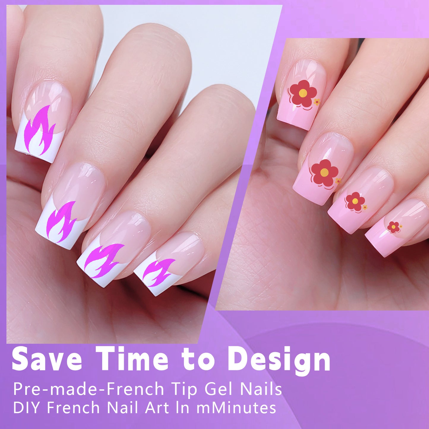 120PCS Almond French Tip Nails & Coffin French Tip Nails & Square French Tip Nails (11 different sizes)