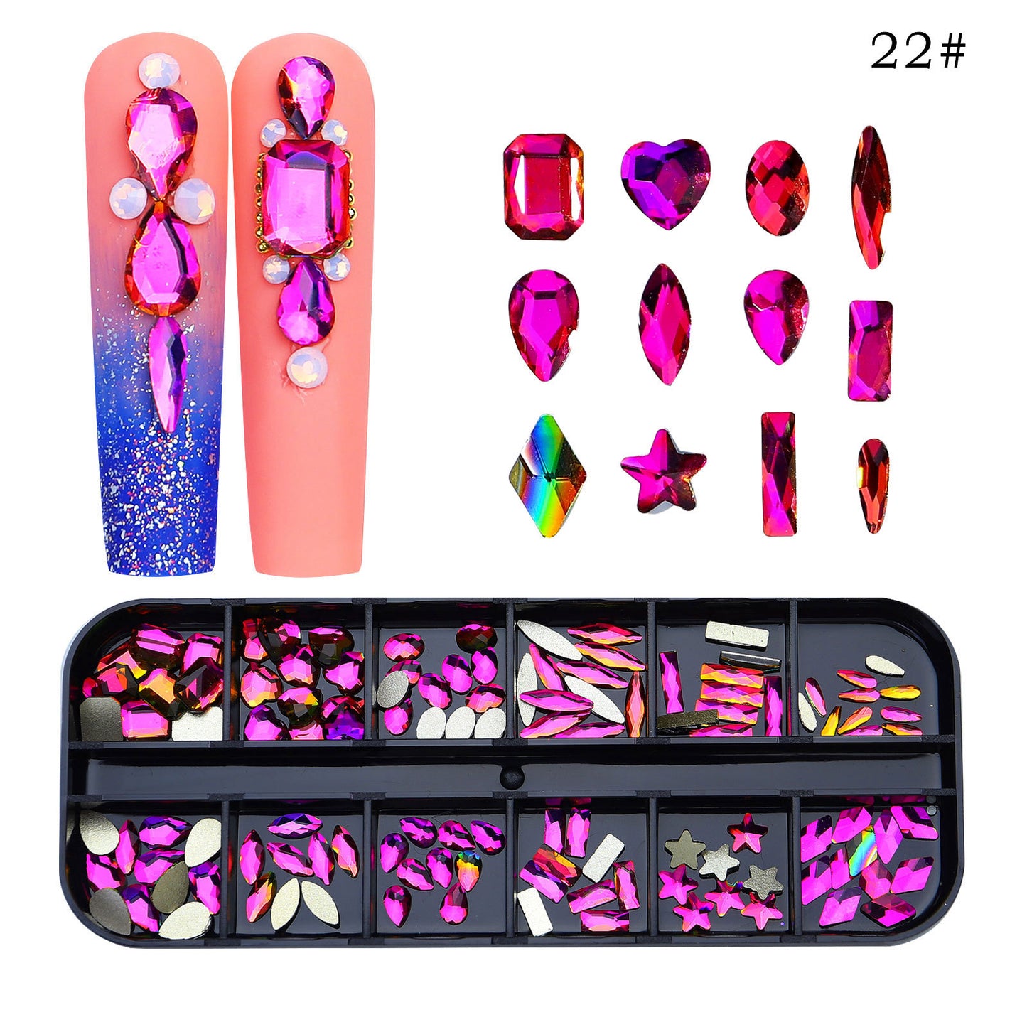 All the Nail Rhinestones you Want! (12 different Shape of 3D Gems, 28 different colors)