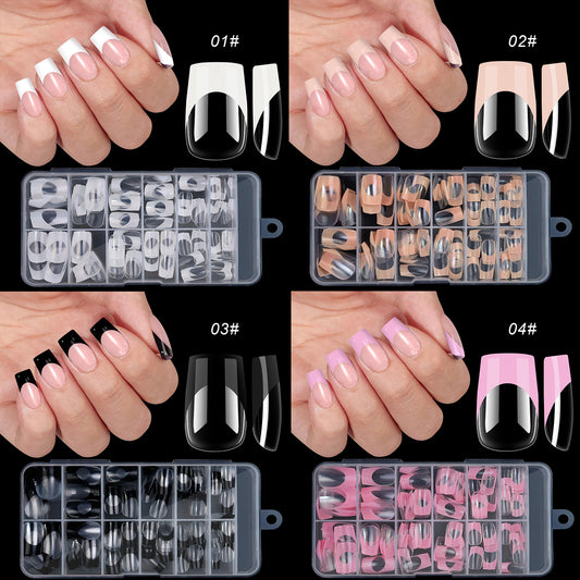 120PCS Almond French Tip Nails & Coffin French Tip Nails & Square French Tip Nails (11 different sizes)