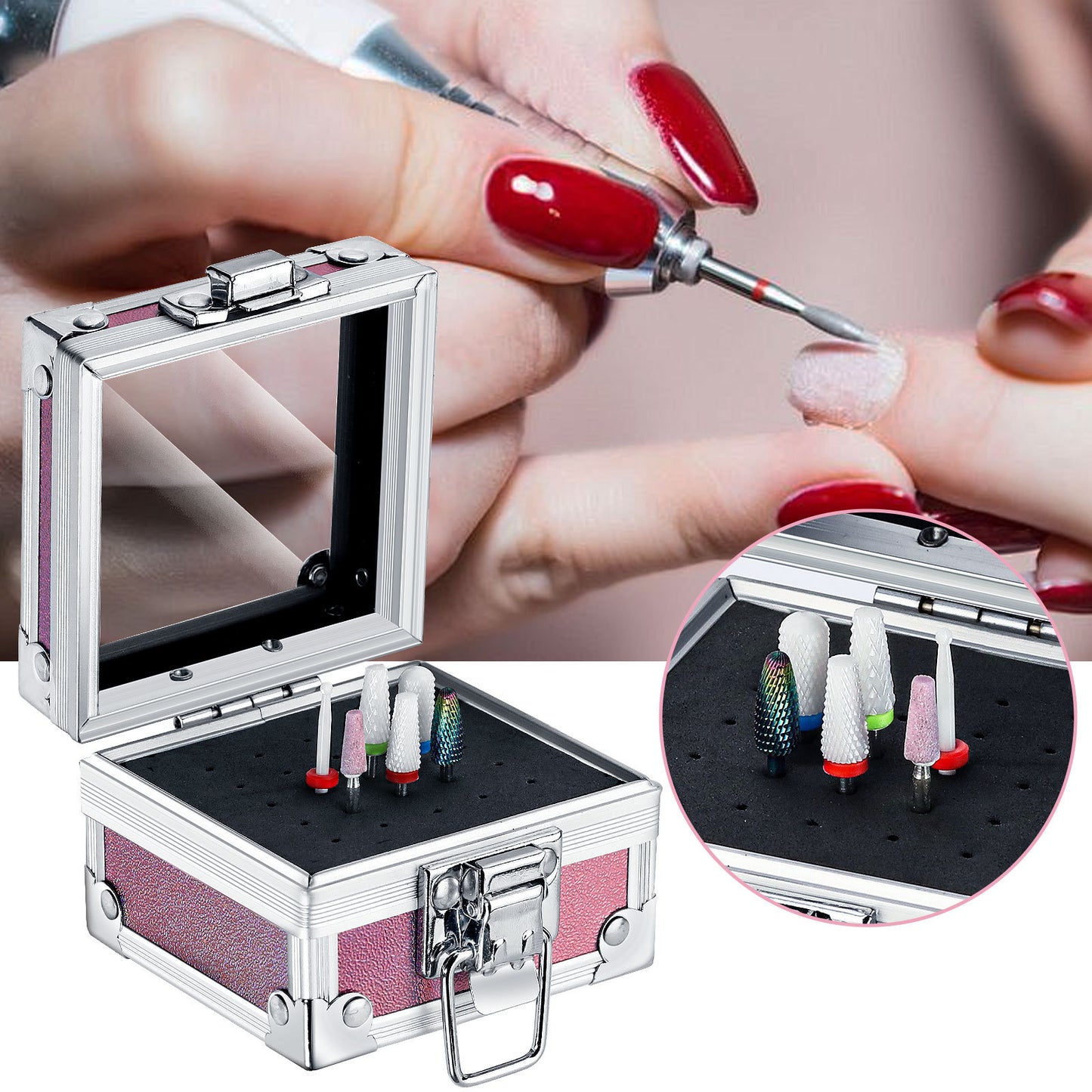 Nail Drill Bits Holder Case, 25 Holes Drills Organizer Container Dustproof Stand Displayer & Manicure Tools Storage Box