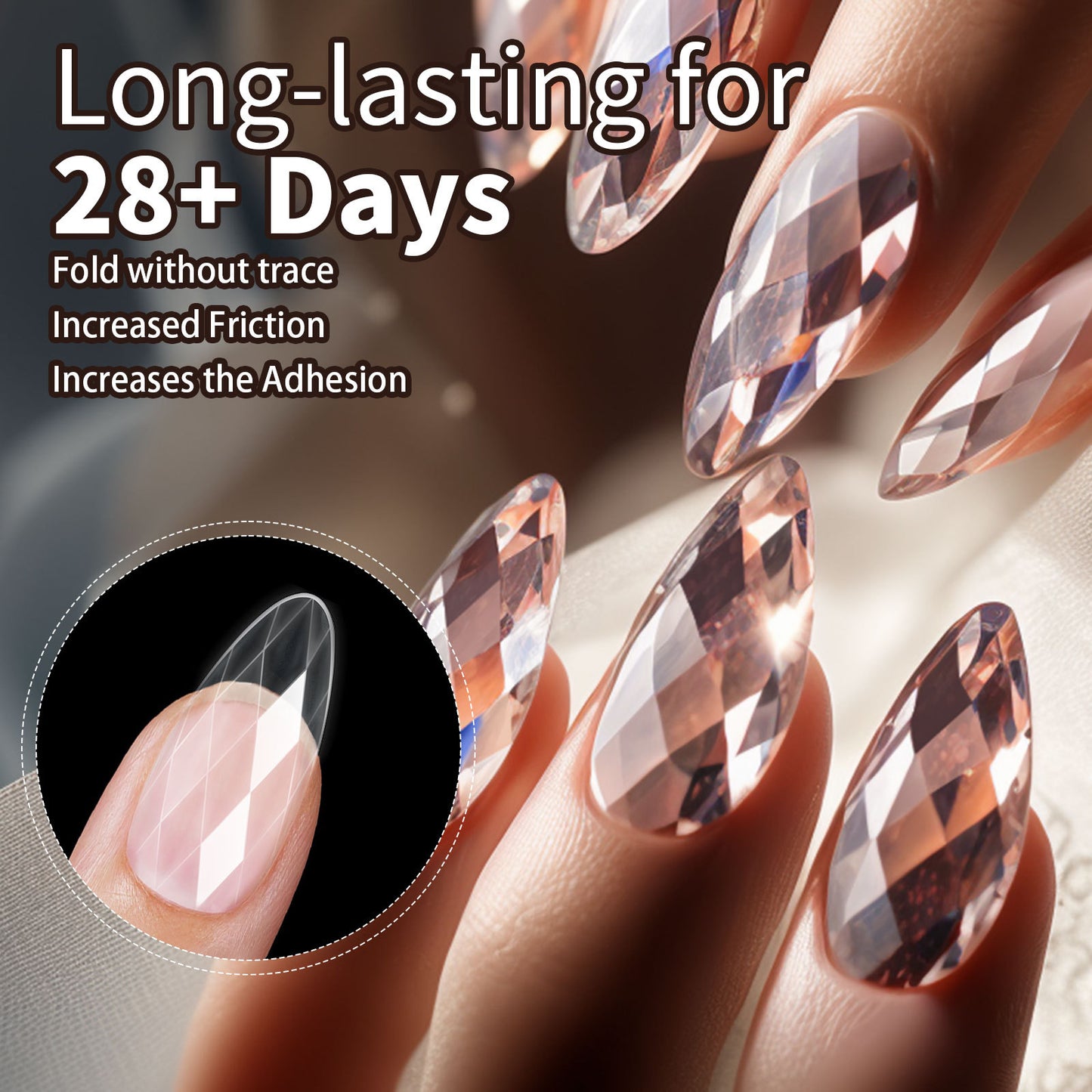 12 Different 3D Diamond Shape Designs Almond Nail Tips 120/140pcs Medium Nail Tips 14 Sizes Almond Shape Full Cover Acrylic Nails Clear Fake Nails for Nail Extension