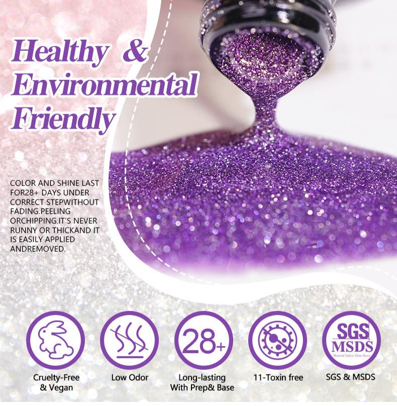 7.3ml Diamond Gel Nail Polish with 12 Different Color, Reflective Glitter Gel Polish, Sparkly Shiny Gel Nail Art Varnish Manicure Kit, Soak Off LED Lamp