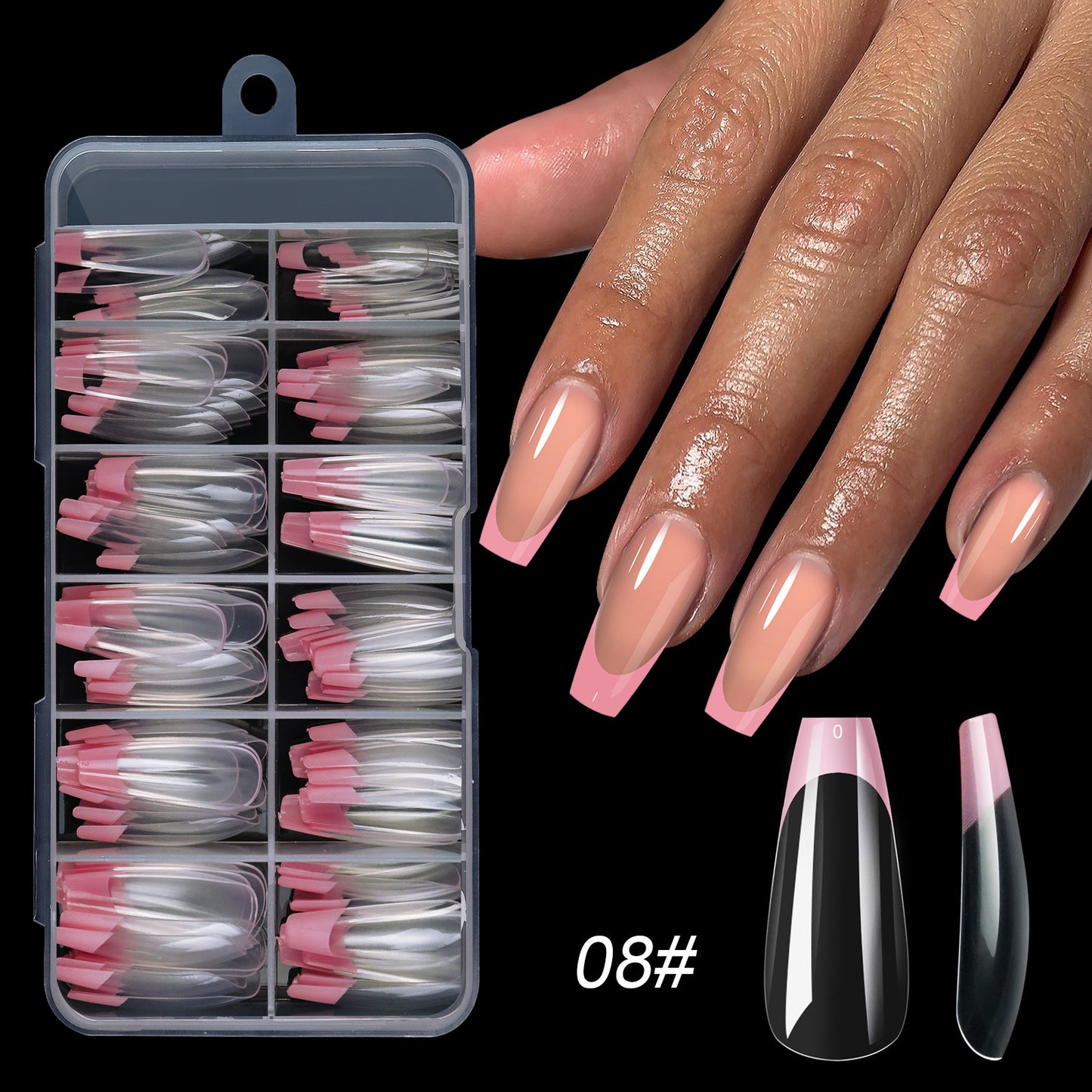 120PCS Almond French Tip Nails & Coffin French Tip Nails & Square French Tip Nails (11 different sizes)