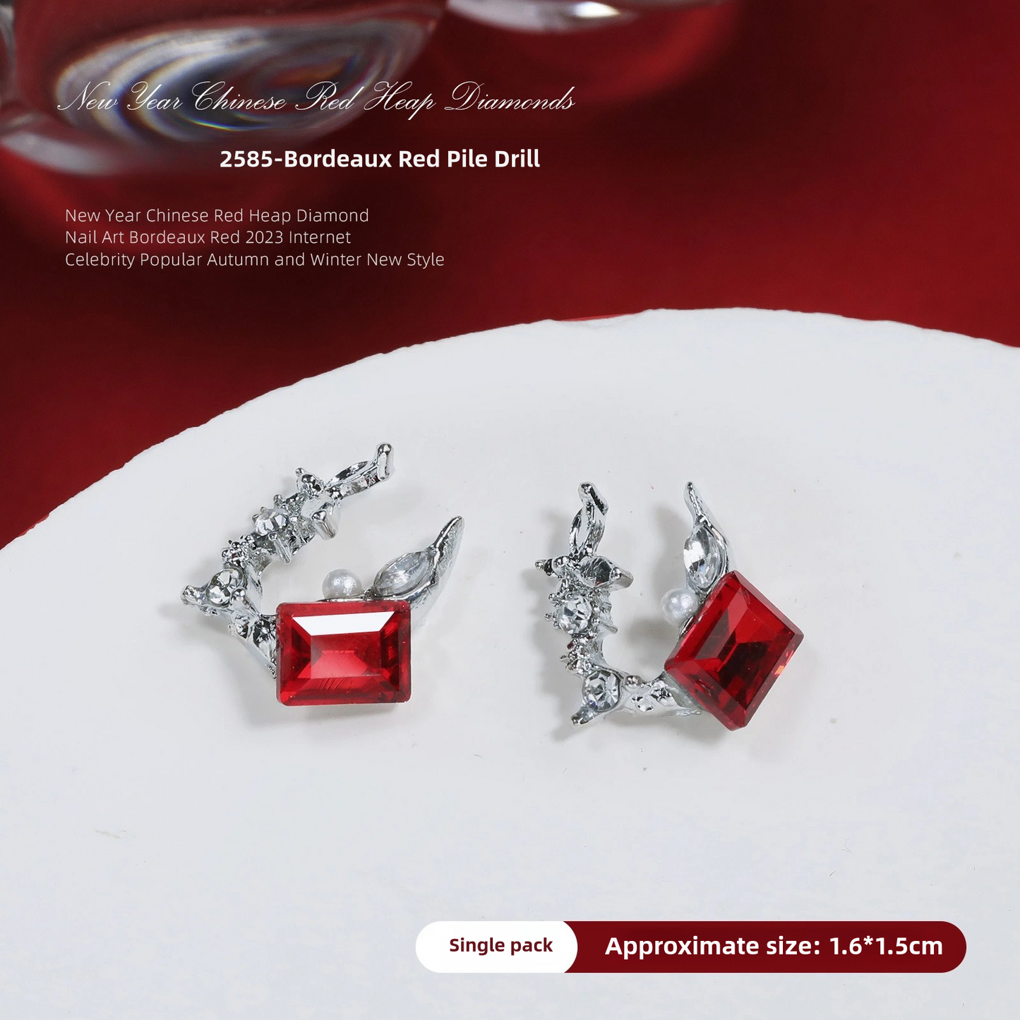 Luxurious Red Nail Art Rhinestones - 20 Unique Designs for Bold Elegance
