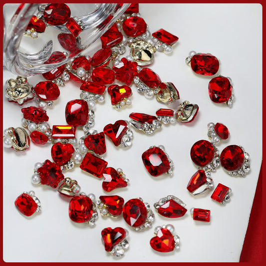 Luxurious Red Nail Art Rhinestones - 20 Unique Designs for Bold Elegance