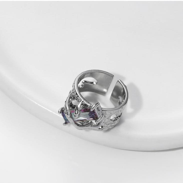 (Stainless)Dreamy Dual-Tone Gemstone Open Ring | Unique, Stylish, and Elegant Statement Piece