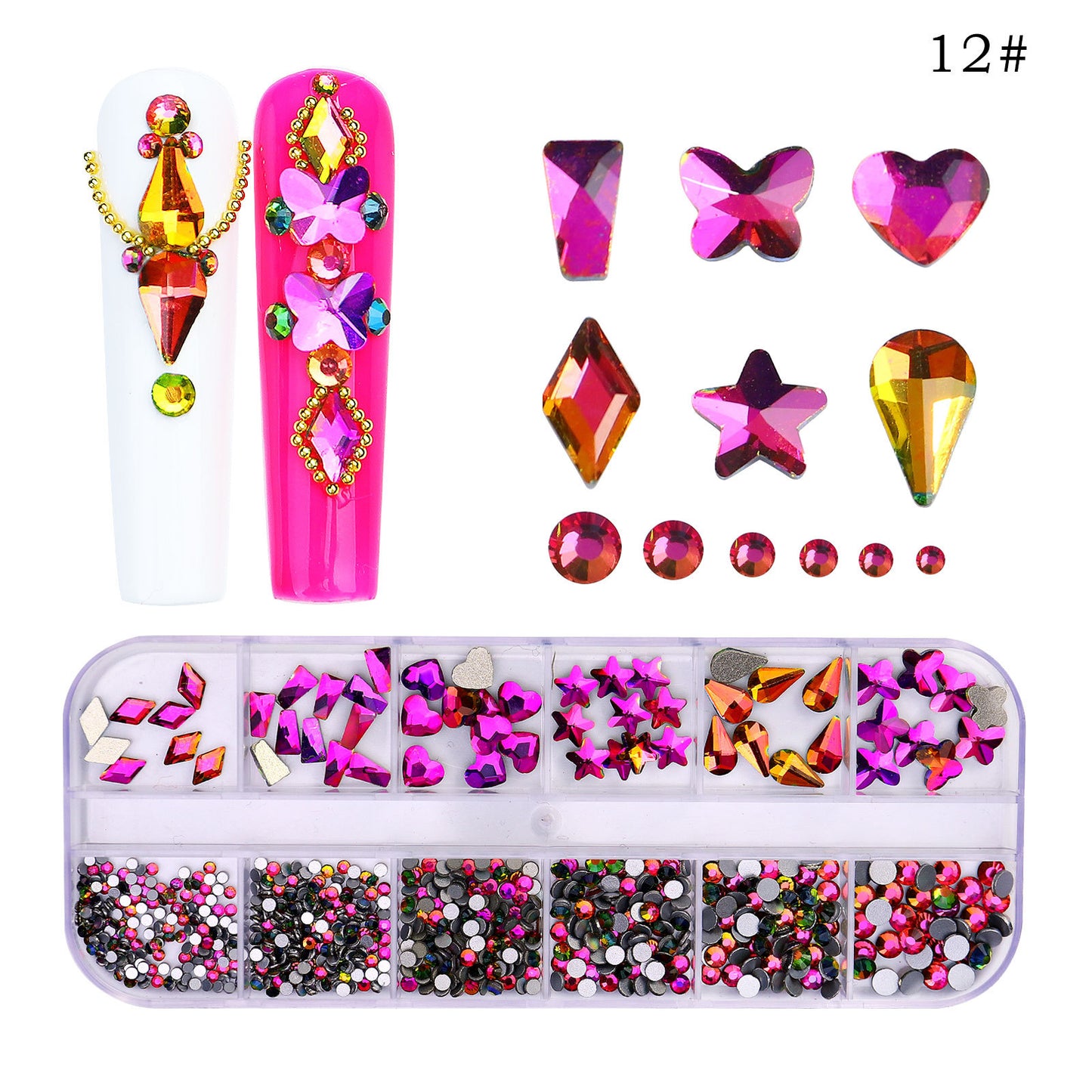 All the Nail Rhinestones you Want! (12 different Shape of 3D Gems, 28 different colors)