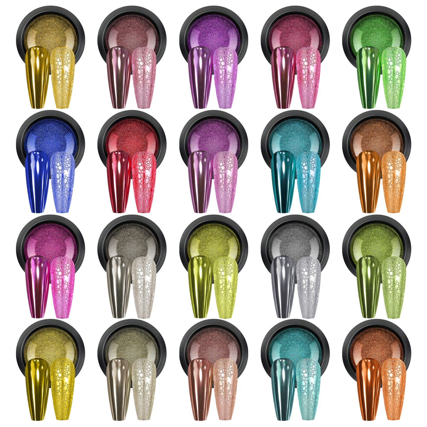 20 Jars Chrome Nail Powder with 20 Brushes Nail Art Glitter Decoration Metallic Mirror Effect