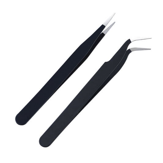 Double Ended Nail Art Tweezers, Stainless Steel Sticker Tweezers with Silicone Pressing Head