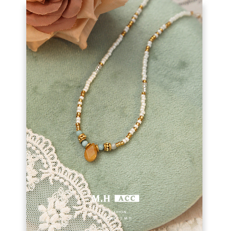 (Stainless)Eastern Enchantment Necklace: Miyuki Beads and Aventurine Harmony