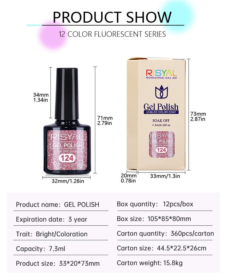 7.3ml Diamond Gel Nail Polish with 12 Different Color, Reflective Glitter Gel Polish, Sparkly Shiny Gel Nail Art Varnish Manicure Kit, Soak Off LED Lamp