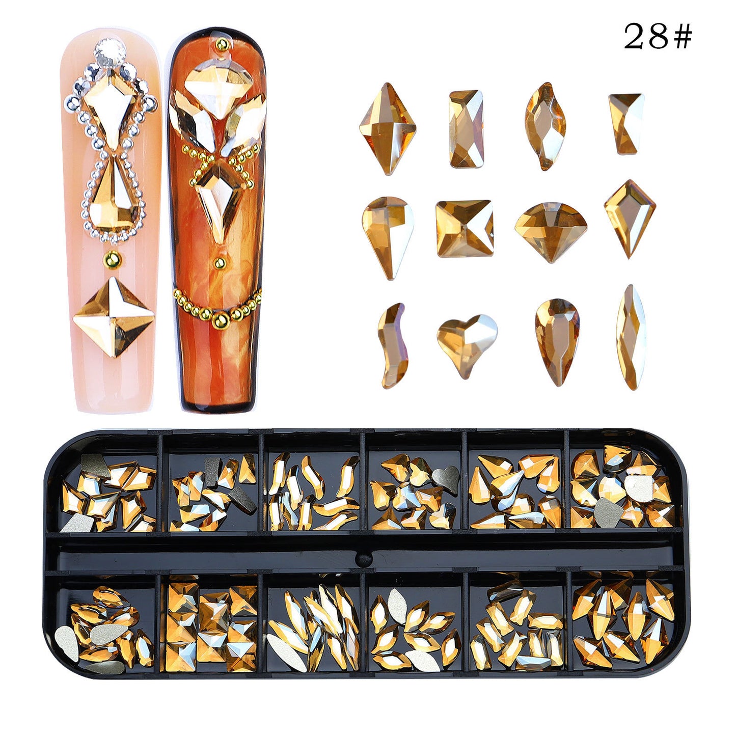 All the Nail Rhinestones you Want! (12 different Shape of 3D Gems, 28 different colors)