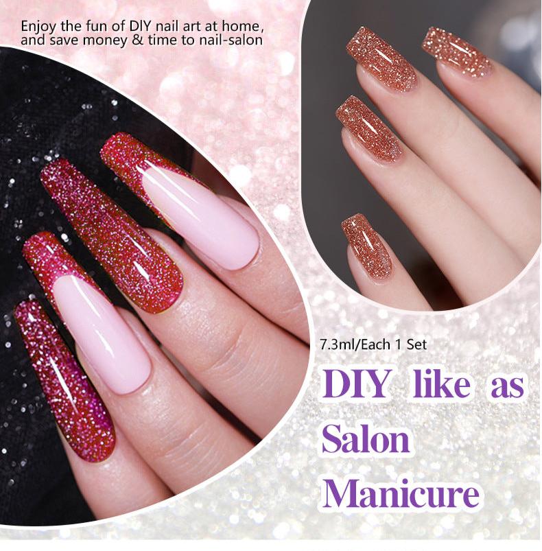 7.3ml Diamond Gel Nail Polish with 12 Different Color, Reflective Glitter Gel Polish, Sparkly Shiny Gel Nail Art Varnish Manicure Kit, Soak Off LED Lamp