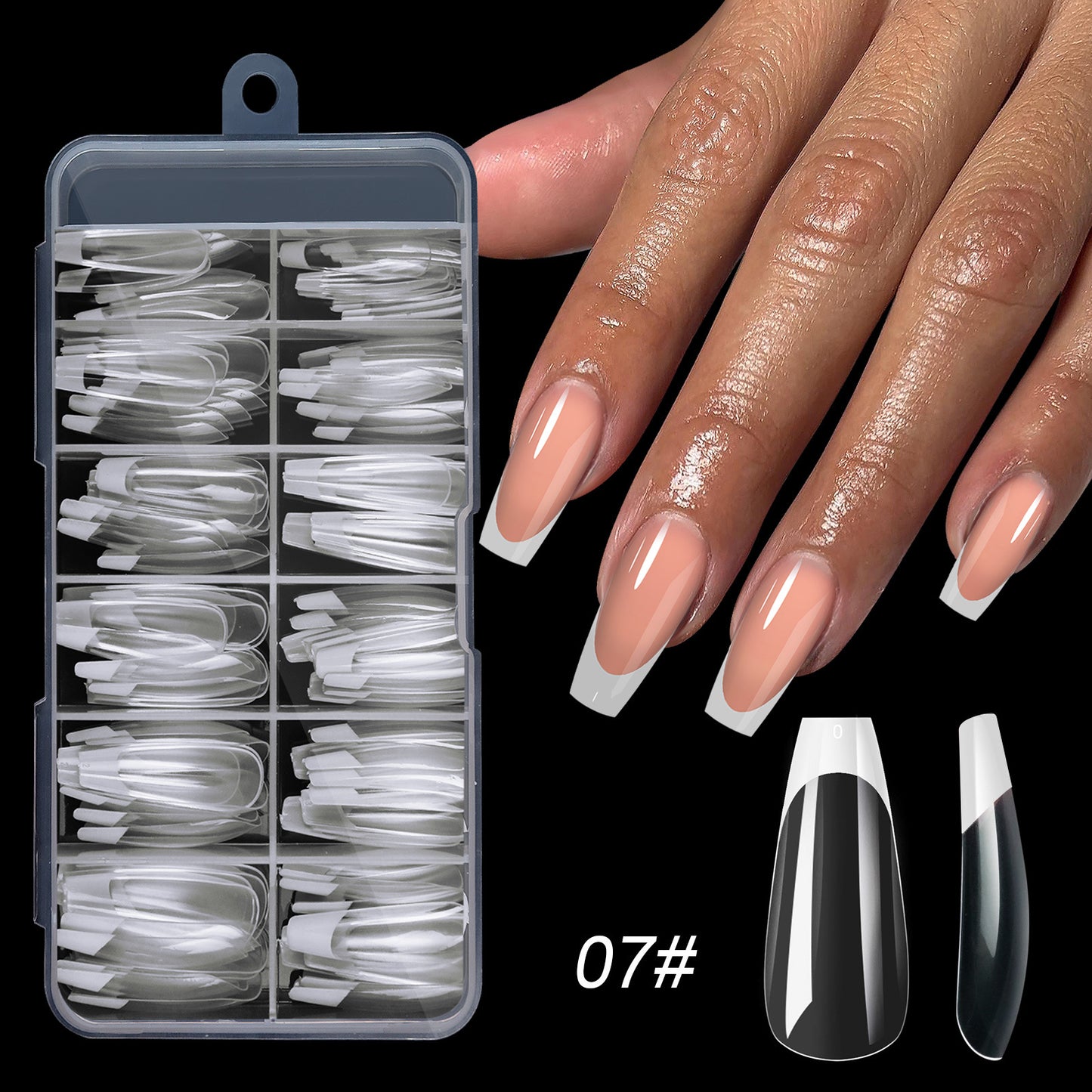 120PCS Almond French Tip Nails & Coffin French Tip Nails & Square French Tip Nails (11 different sizes)