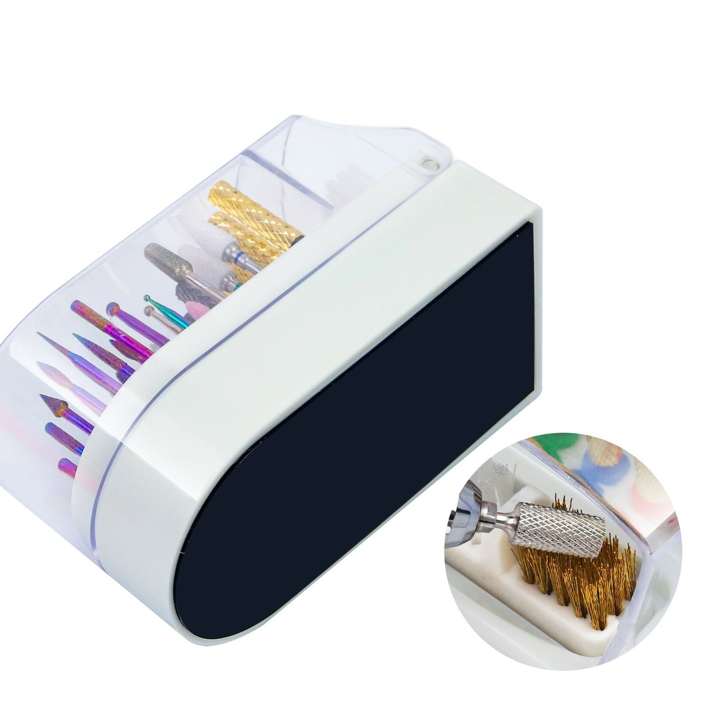 2 in 1 Nail Drill Bit Holder and Nail Drill Bits Cleaner Brush Case, 30 Holes Dust-proof Nail Bit Holder Organizer Display Storage Box, Nail Bit Cleaning