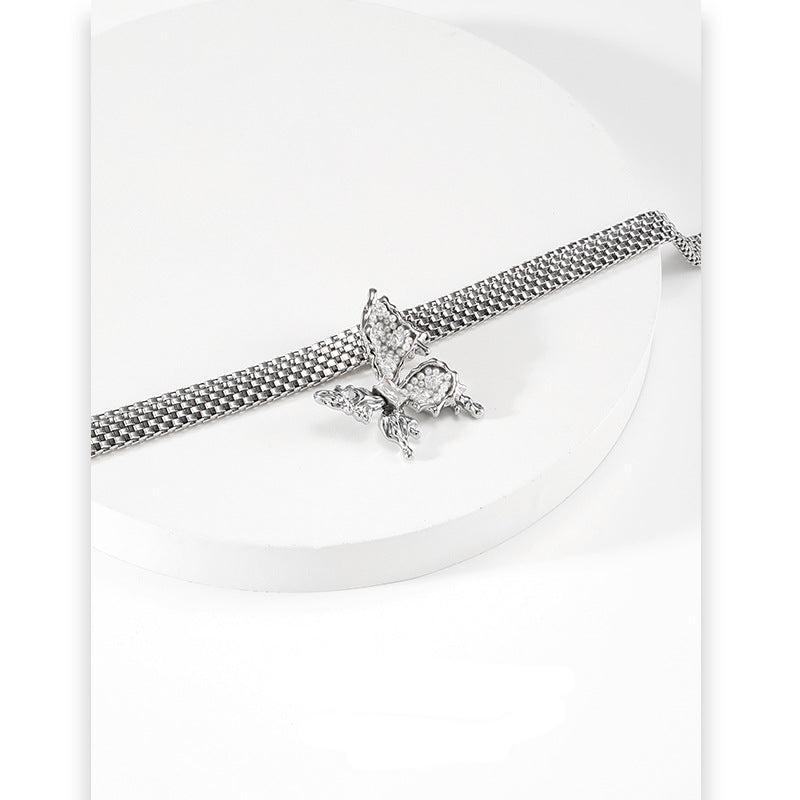(Stainless)Cool-Toned Unique Silver Butterfly Choker