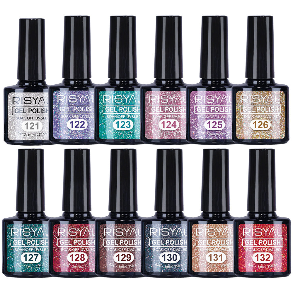 7.3ml Diamond Gel Nail Polish with 12 Different Color, Reflective Glitter Gel Polish, Sparkly Shiny Gel Nail Art Varnish Manicure Kit, Soak Off LED Lamp