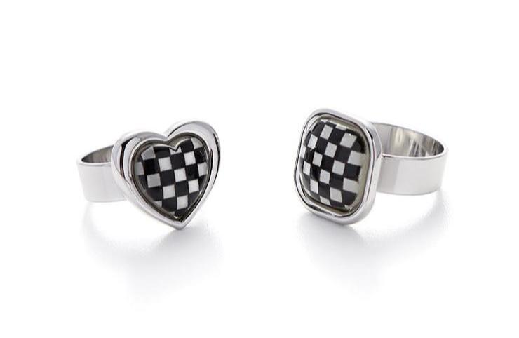 (Stainless)Retro Checkered Heart Ring | Trendy Y2K Aesthetic with a Modern Twist
