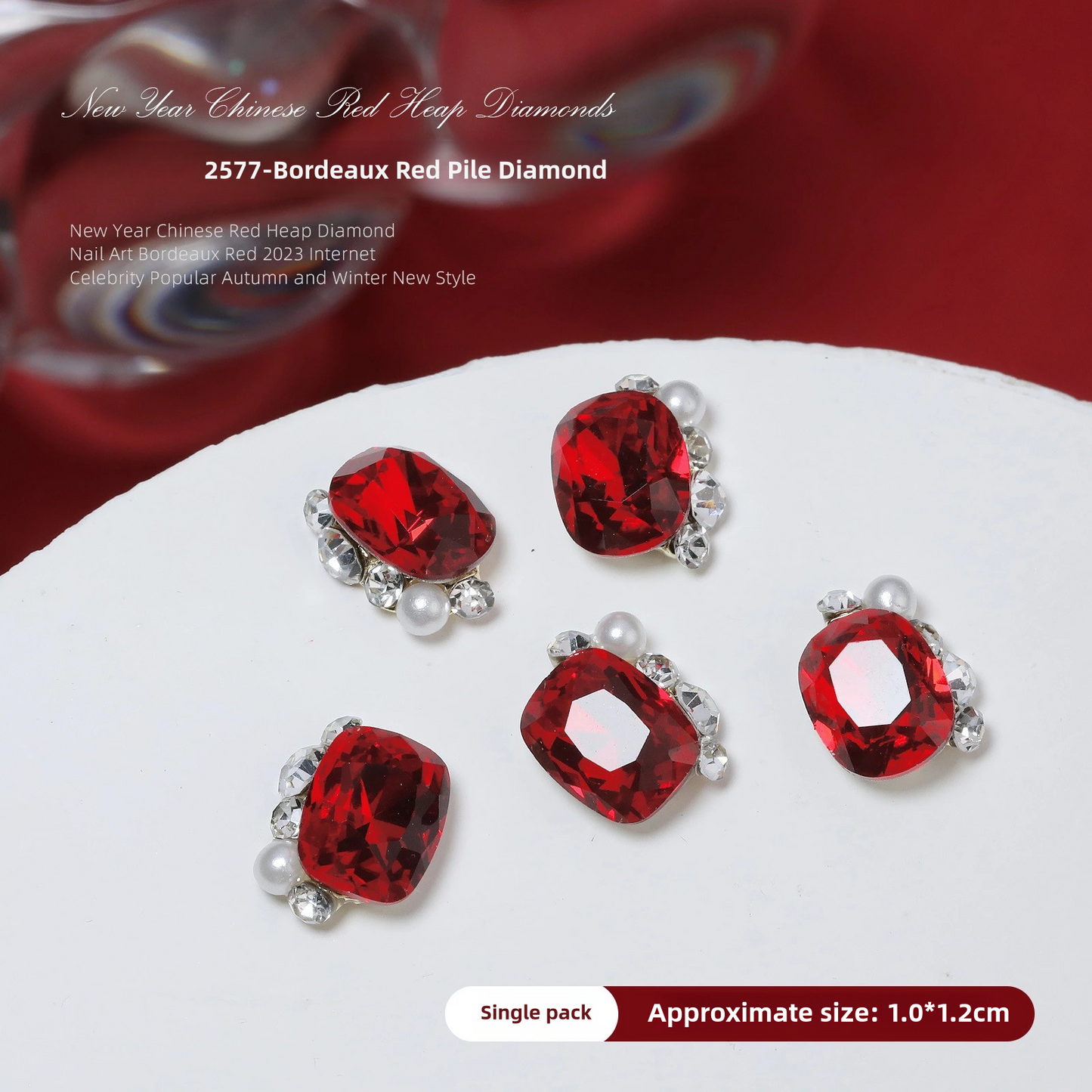 Luxurious Red Nail Art Rhinestones - 20 Unique Designs for Bold Elegance