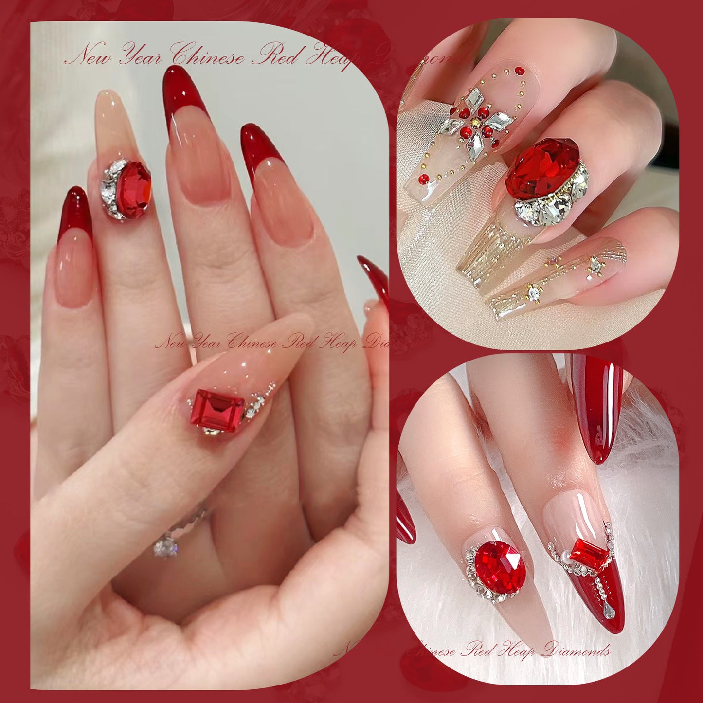 Luxurious Red Nail Art Rhinestones - 20 Unique Designs for Bold Elegance