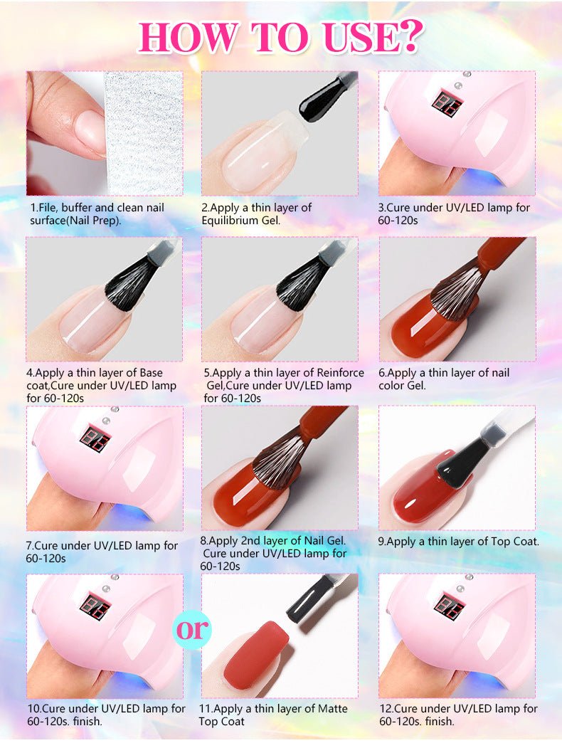 7.3ml Reflective Glitter Gel Polish (12 different color), Sparkly Shiny Gel Nail Art Varnish Manicure Kit, Soak Off LED Lamp
