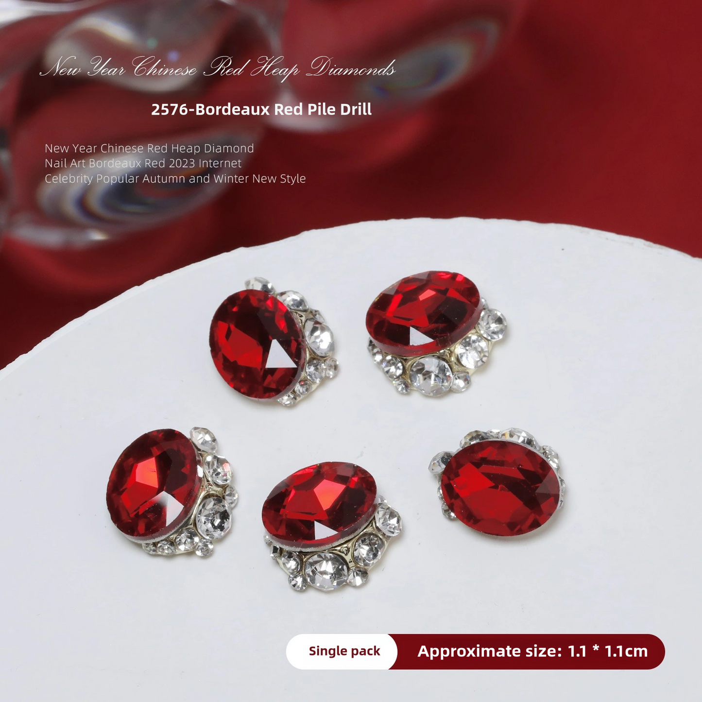 Luxurious Red Nail Art Rhinestones - 20 Unique Designs for Bold Elegance