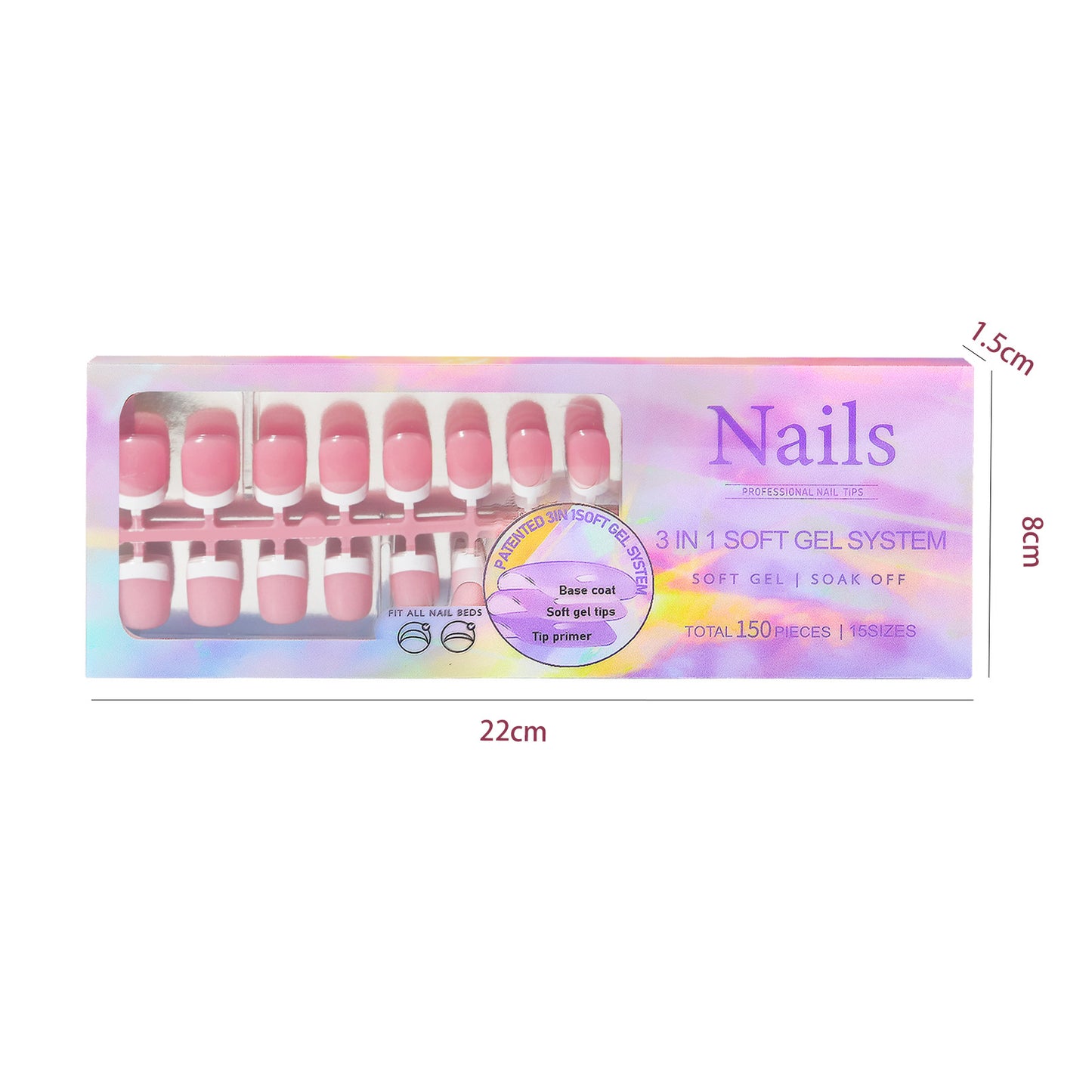 15 Different Nail Tips (150 PCS, 14 different sizes)