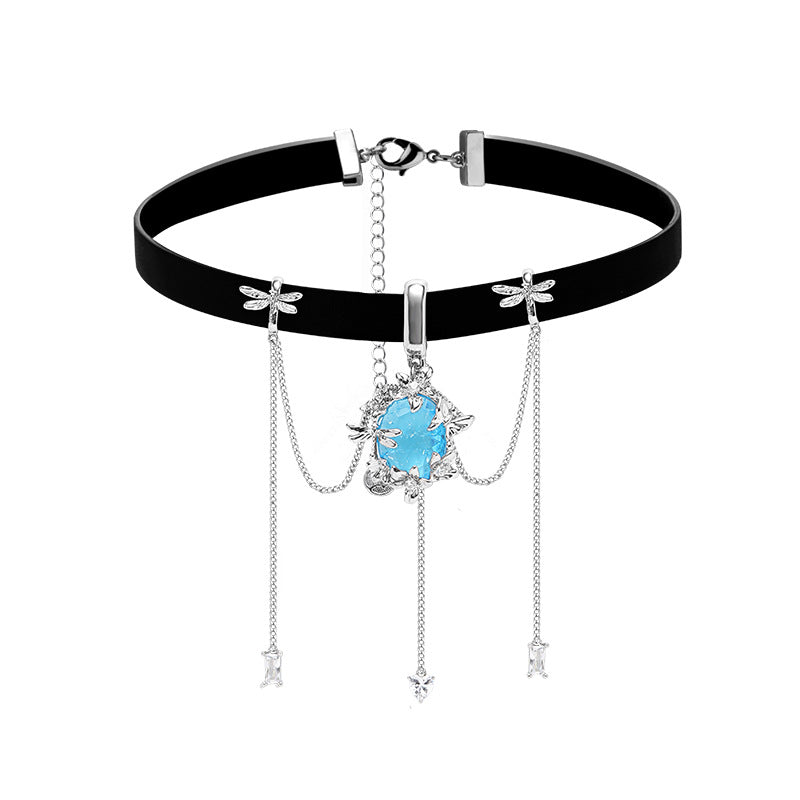 (Stainless)Edgy Blue Ice-Flower Glass Choker