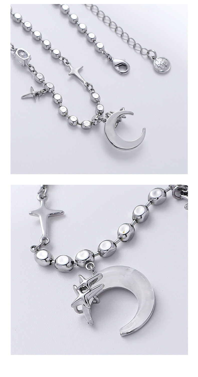 (Stainless)Celestial Charm Necklace with Moon and Stars