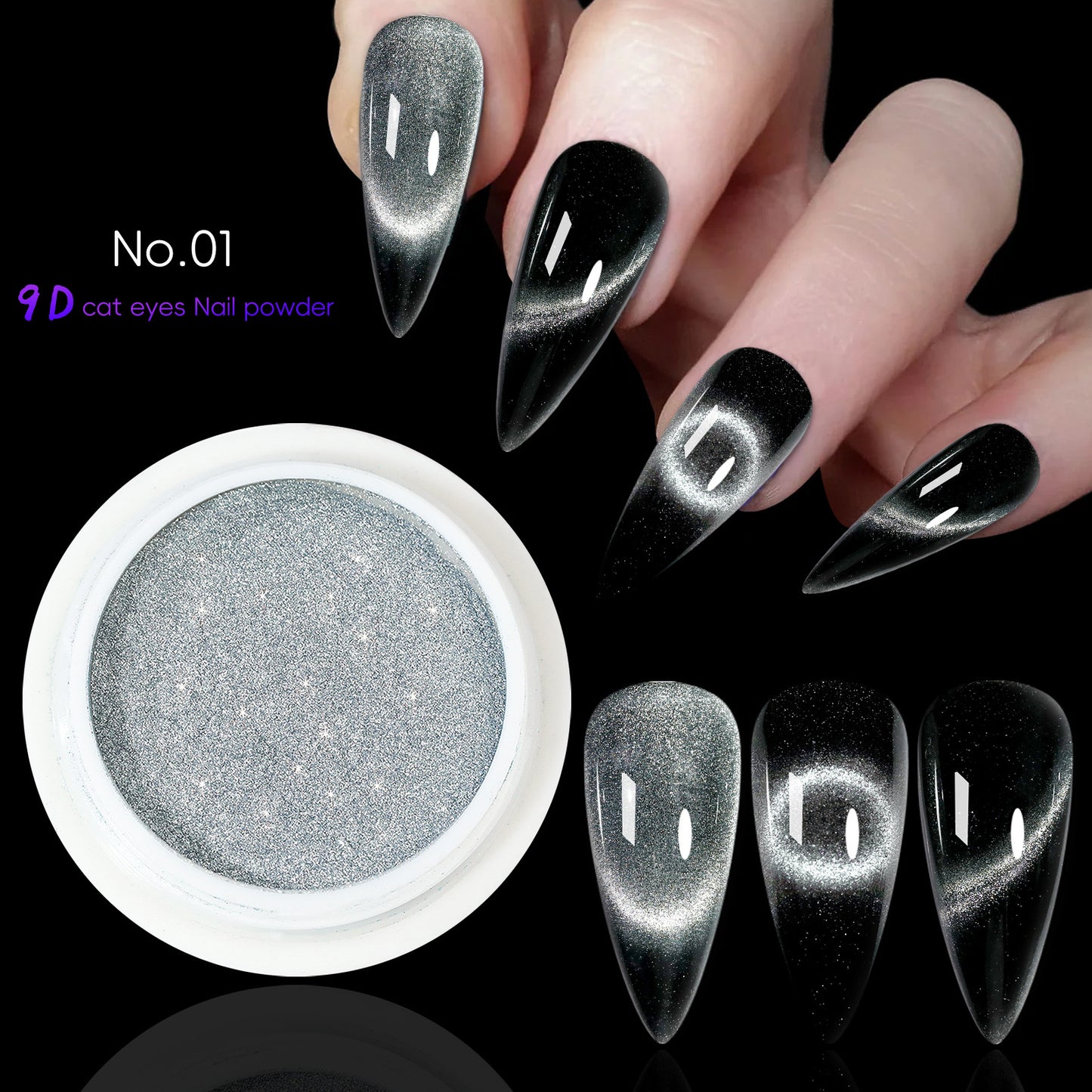 10 Colors Cat Eye Chrome Nail Powder Set Cat Eye Chrome Nail Powder Set With a Small Brush